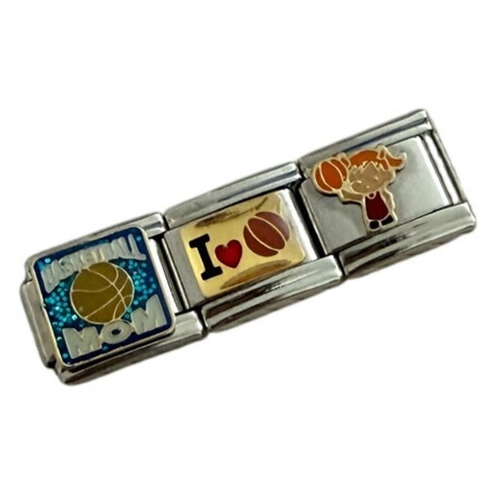 I Love Basketball Sports 9mm Silver Stainless Steel Italian Charms NEW Y2K